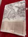 White Kotta cotton saree with brown floral prints