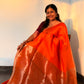 Silk linen saree - muted sea green  and orangshade