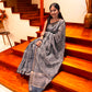 Chanderi Kotta Saree in Indigo Blue with White Floral Block Print
