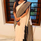 White georgette saree with navy blue border
