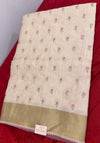 Chanderi Silk Saree with Small Floral Bhuttis & Golden Zari Border
