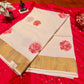 Elegant Kerala  Cotton Saree with Embroidered Floral Motifs