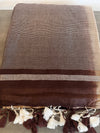 🌾 Pure Linen Dual-Tone Saree – Brown & Beige