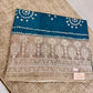Teal Blue Semitussar Saree with Beige Embroidered Border & Bandhani Design