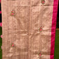 🌸 Semi-Tussar Saree with Intricate Floral Threadwork – Pink & Beige Elegance