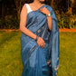Teal blue semi tussar saree with thread work
