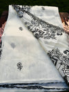 ✨ Organza Tissue Saree – Black Floral & Cow Motif Embroidery and cut work