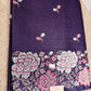 Violet Pure Tussar Silk Saree with Pink & Blue Floral Embroidery