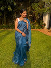Teal blue semi tussar saree with thread work