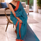 Teal Blue Cotton Saree with Rust Border – Everyday Grace