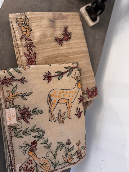 Semi Tussar Saree with Kantha Work