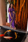 Violet Georgette Saree with Hand Block Printed Border