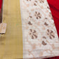 White Chanderi Cotton Saree with Floral Embroidery & Golden Border