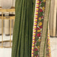 Chanderi Check Saree in Mustard Yellow with Green Kalamkari Work