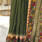 Chanderi Check Saree in Mustard Yellow with Green Kalamkari Work