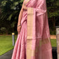Semi Chanderi Silk Saree with Small Floral Bhuttis & Golden Zari Border