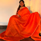 Silk linen saree - muted sea green  and orangshade