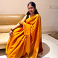 Mango Yellow Georgette Saree with Brocade Border