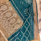 Teal Blue Semitussar Saree with Beige Embroidered Border & Bandhani Design