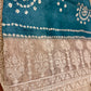 Teal Blue Semitussar Saree with Beige Embroidered Border & Bandhani Design