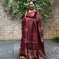 Silk linen saree with tulip prints