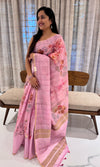 Linen Silk Saree with Floral Elegance