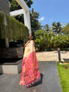 Semi Tussar Saree – Off White with Batik Pallu