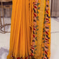 Chanderi Check Saree in Red, Yellow and Black with Resham Work