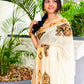 Elegant Kerala Cotton Saree with Krishna & Conch Shell Prints
