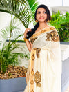Elegant Kerala Cotton Saree with Krishna & Conch Shell Prints