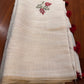 Ivory Cotton Saree with Floral Threadwork & Tassels