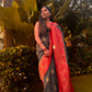 Black georgette saree with red border