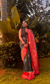 Black georgette saree with red border