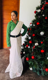 White supernet saree with self embroidert