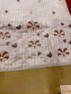 White Chanderi Cotton Saree with Floral Embroidery & Golden Border