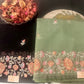 Supernet Floral Embroidered Saree – Black & Sage Green