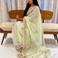 Kota Saree in Pastel Green with Floral Embroidery