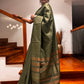 Pure Tussar Saree in Moss green shade with self thread embroidery