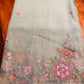 Organza blend pastel green saree with floral embroidery, pearls and sequins