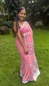 Blush Pink Block Print Chiffon Saree
