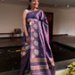 Violet Pure Tussar Silk Saree with Pink & Blue Floral Embroidery