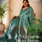 Silk linen saree - muted sea green  and orangshade