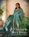 Silk linen saree - muted sea green  and orangshade