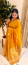 Mango Yellow Georgette Saree with Brocade Border