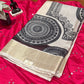 Off-White Semi Tussar Saree with Mandala Art & Coffee Brown Blouse
