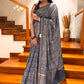 Chanderi Kotta Saree in Indigo Blue with White Floral Block Print