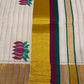 Traditional Kerala Cotton Saree with Lotus Motif & Golden Kasavu Border