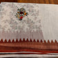 Linen Tissue Saree With Floral Embroidery & Vintage Print