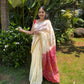 Semi Tussar Saree – Off White with Batik Pallu