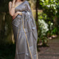 Pure Tussar Silk Saree with Zari Checks and Golden Zari Border
